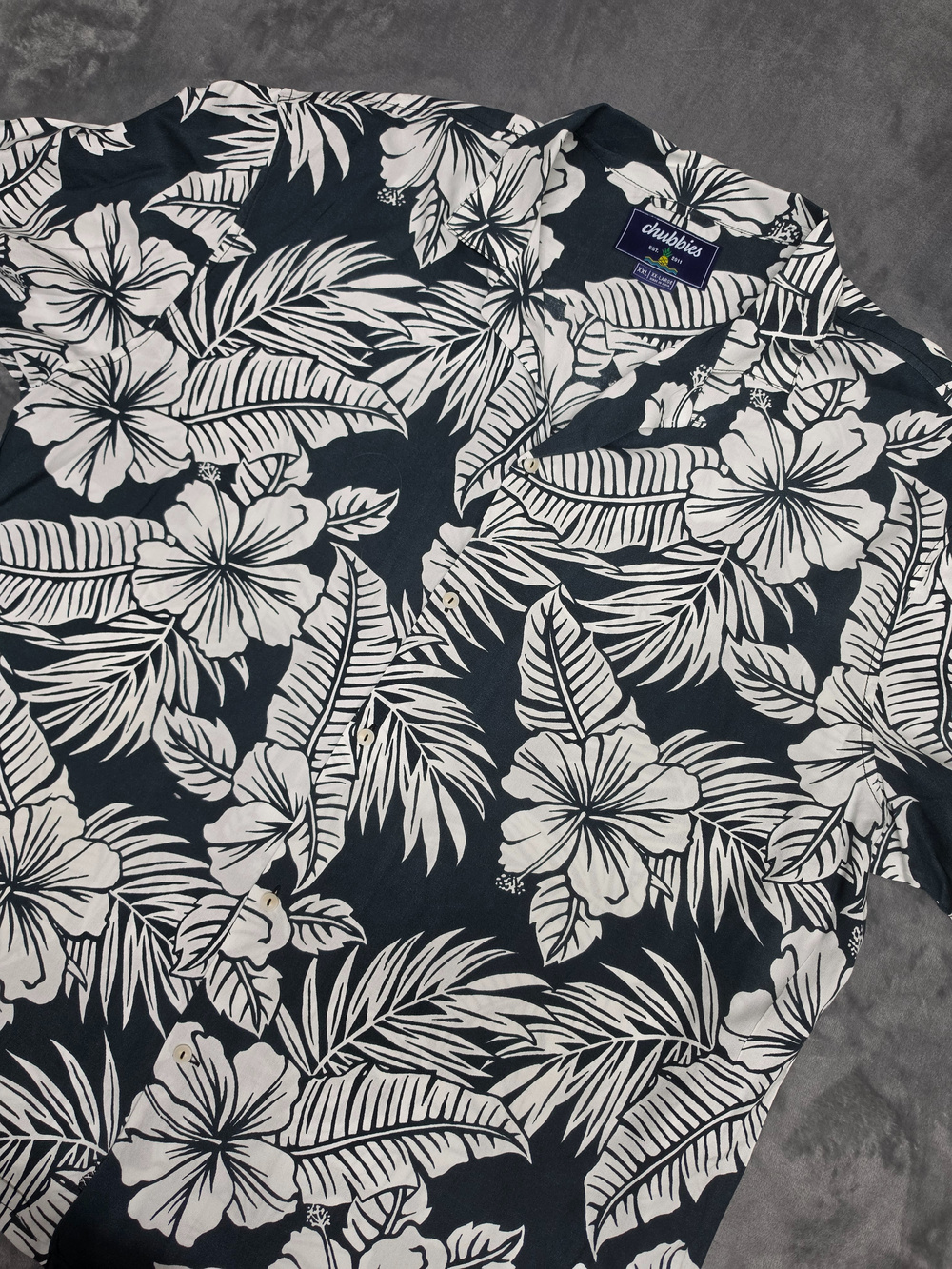 Chubbies Hawaiian Shirt Black White Floral Rayon XXL